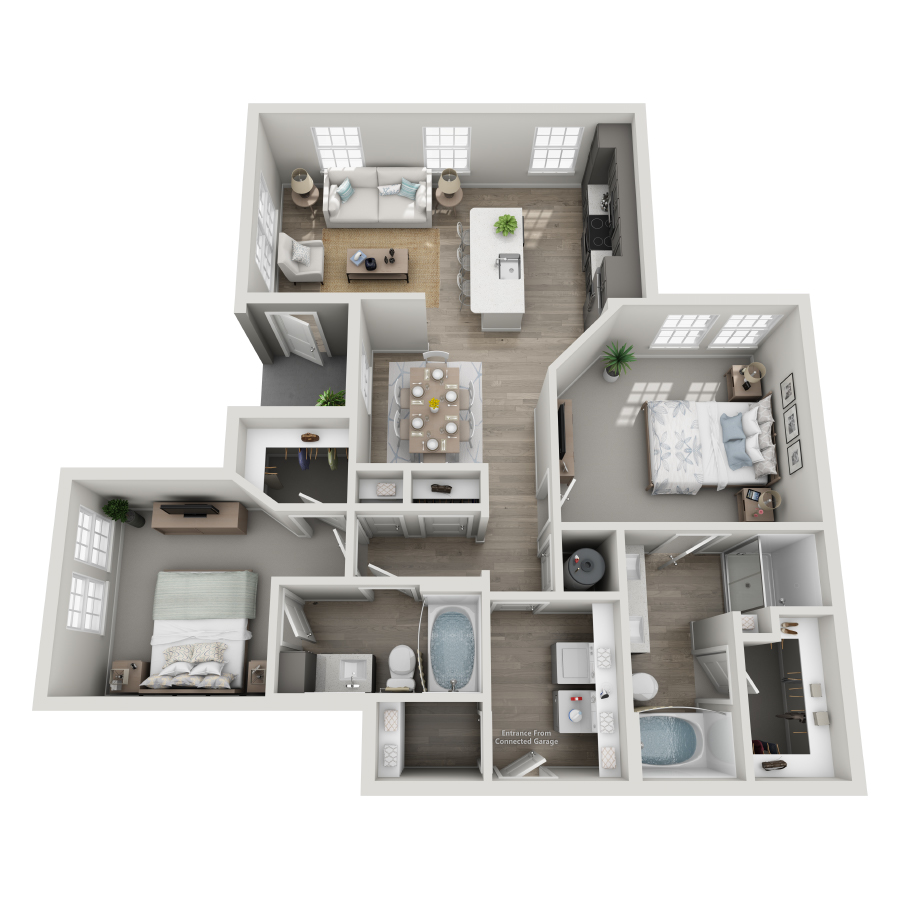 Rendering of the B4-L floor plan with 2 bedroom[s] and 2 bathroom[s] at Milo (Garden)